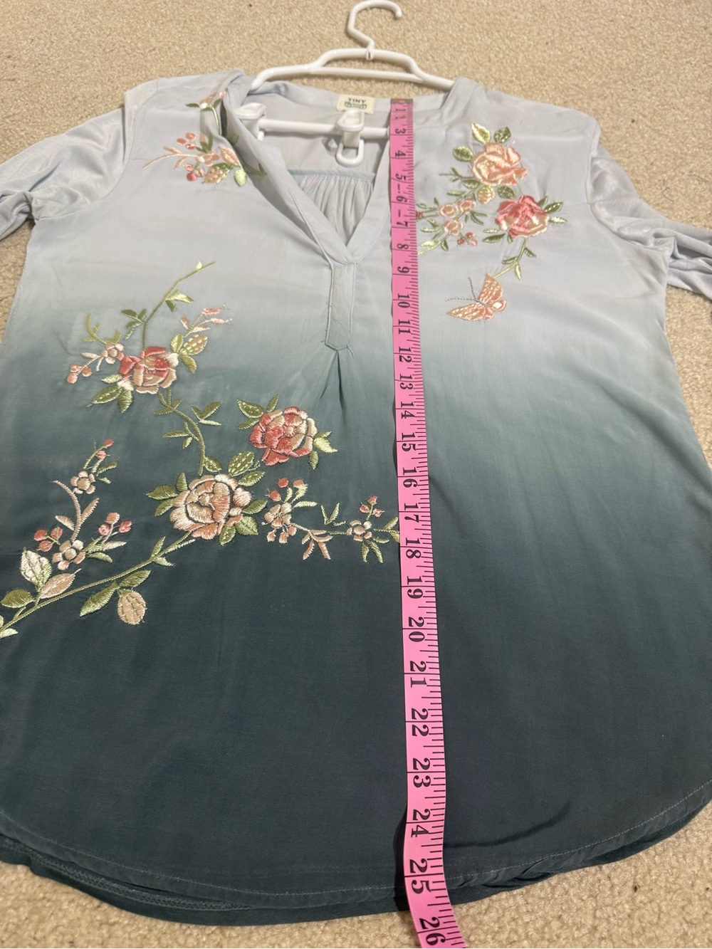 Anthropologie TINY Embroidered Top Size S/P Grey Ombre Floral Boho Peasant - Picture 7 of 10